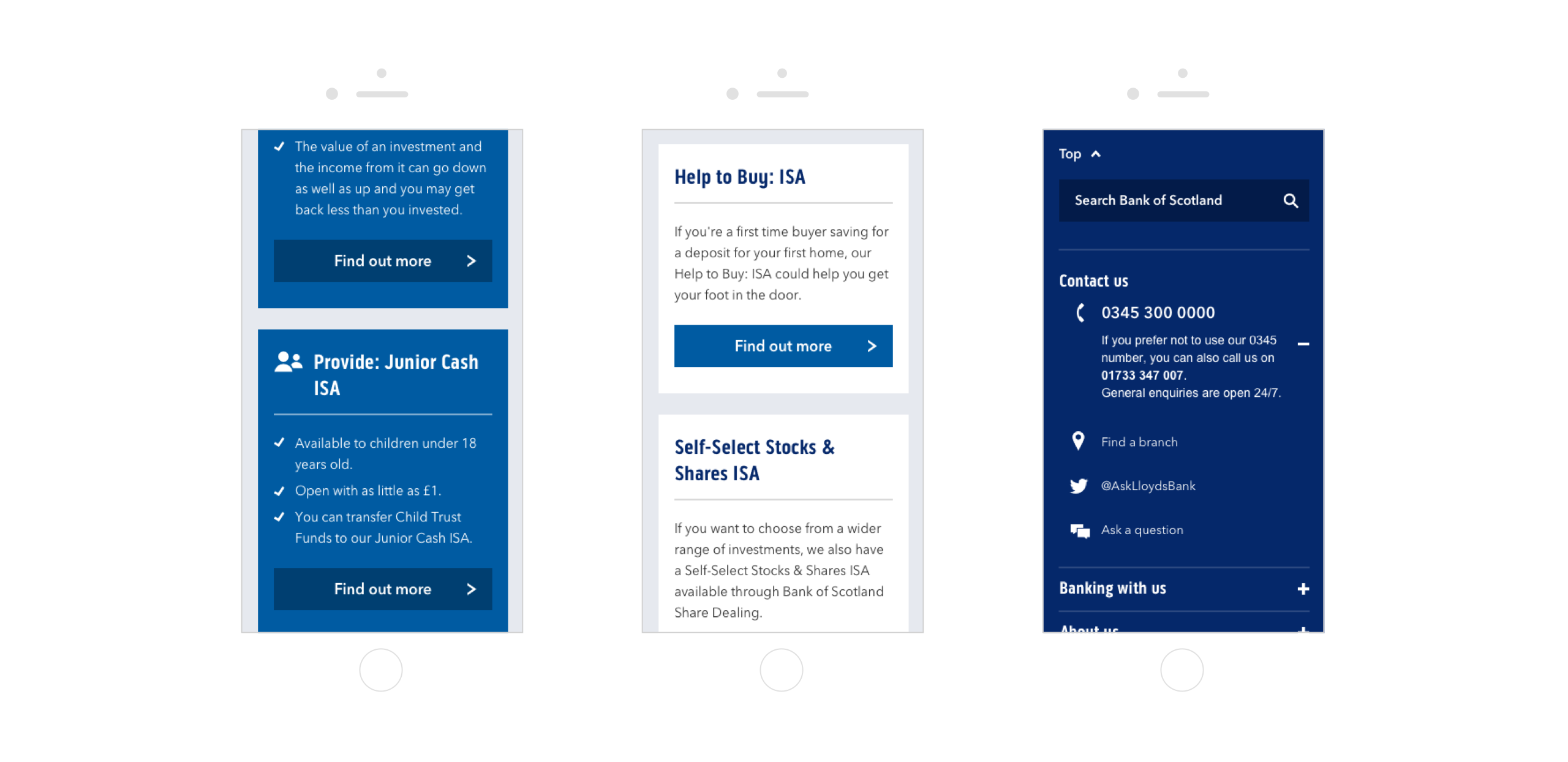 ISA options page, mobile